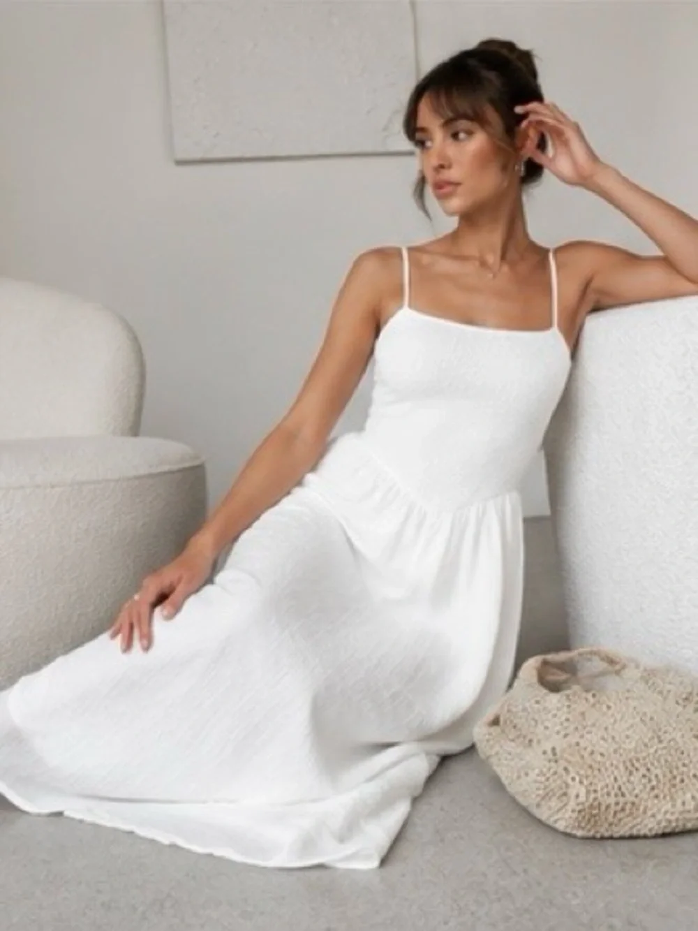 Dynamite White Linen Maxi Dress Size M - Picture 2 of 11